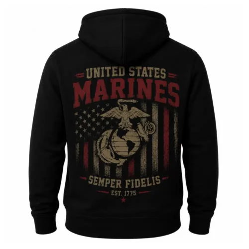 American Flag Marines Hoodie – Black