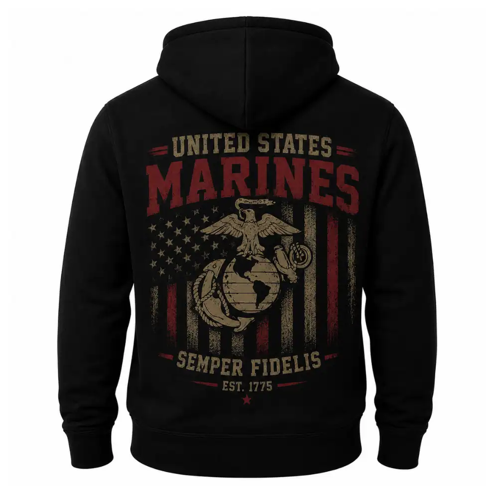 American Flag Marines Hoodie – Black
