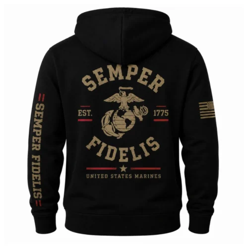 Semper Fidelis United States Marines black hoodie back