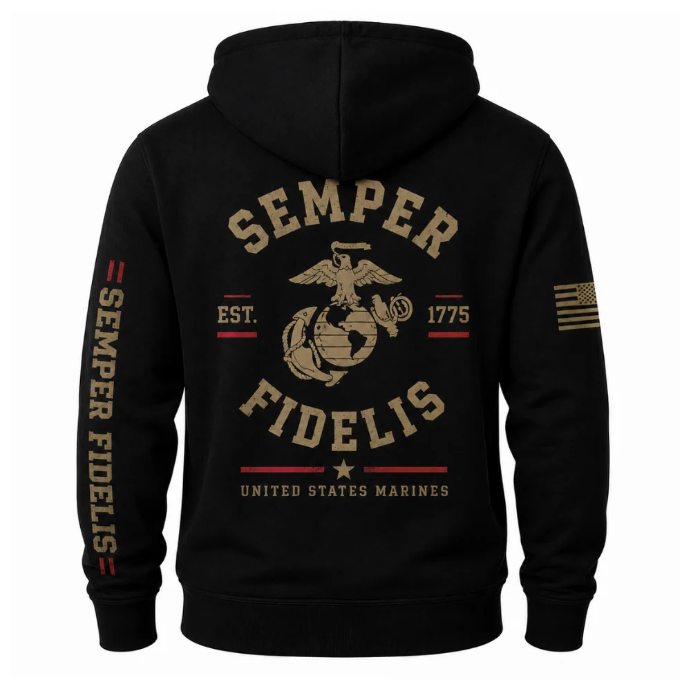 Semper Fidelis United States Marines black hoodie back